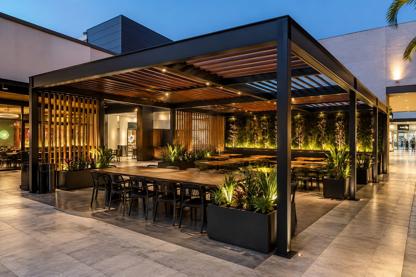 Estructura de aluminio Perfiletto en proyecto comercial