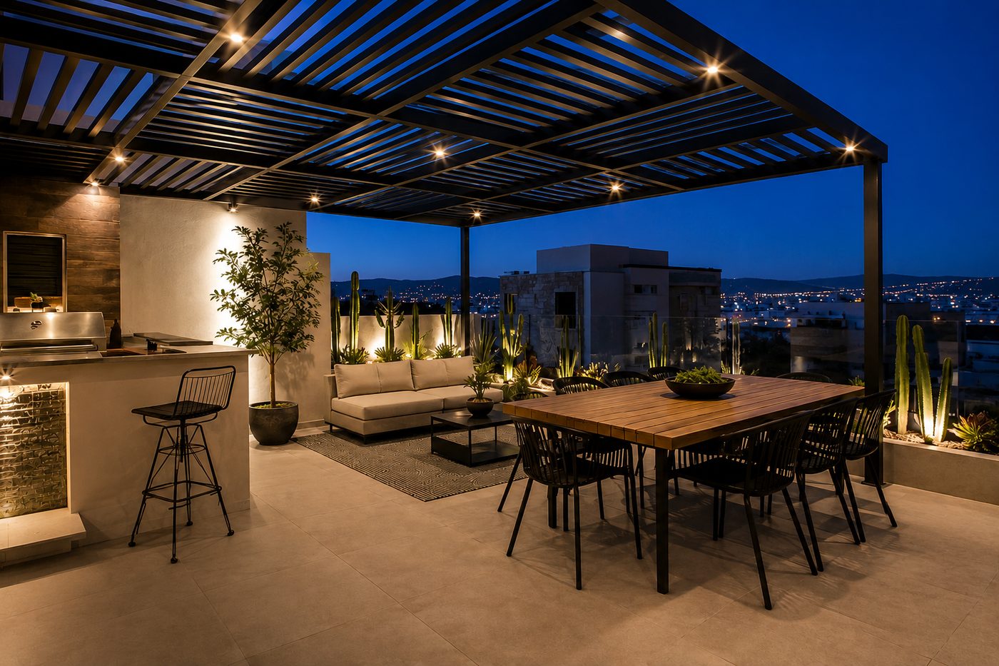 Pérgola de aluminio Perfiletto en rooftop